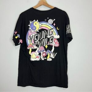 Psychedelic Funky Vibrant Young and Wild Graphic Tee XL